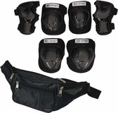 Set van heuptasje zwart 29 cm en valbescherming maat S - 4 tot 5 jaar / kniebeschermers / elleboogbeschermers / polsbeschermers