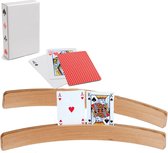 2x Speelkaartenhouders / kaartenstandaarden - Inclusief 54 speelkaarten rood - Hout - 3,5 x 8,5 x 46,0 cm - Standaarden
