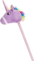 Pluche eenhoorn stokpaardje paars 80 cm - Speelgoed unicorn stokpaardjes met regenboog manen