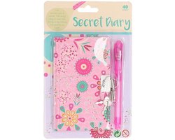 Roze uil dagboek met slot en balpen