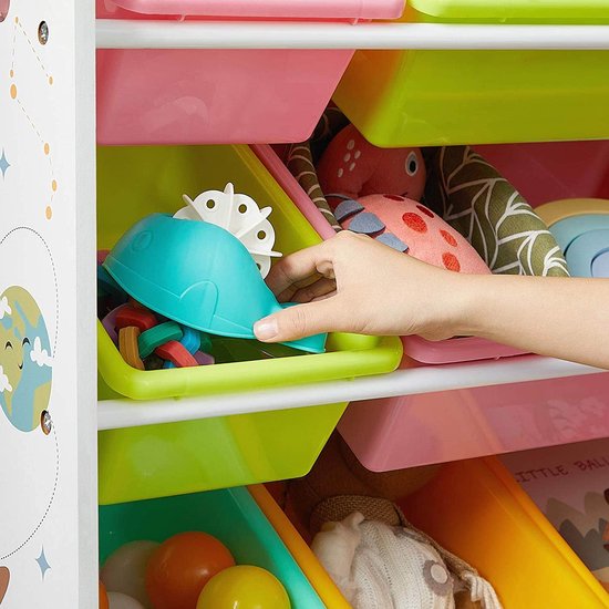 Étagère pour Jouets, Meuble de Rangement pour Enfant, Organisateur, 4  niveaux avec 12 Casiers Amovibles en