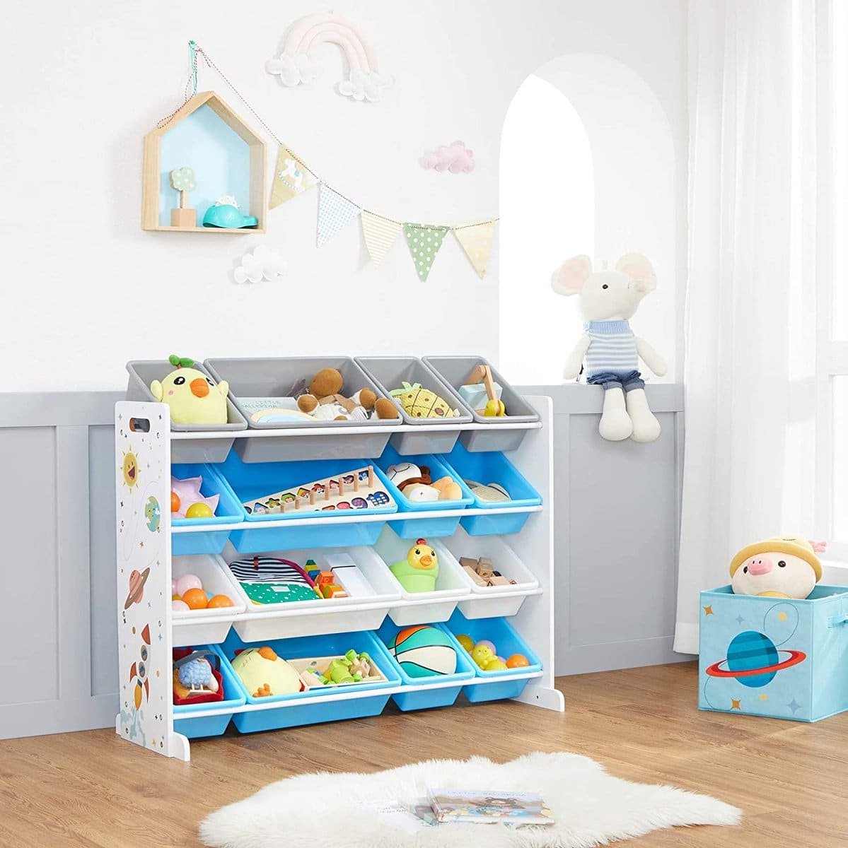 Organisateur de coffre à jouets pour enfants avec double couvercle  rabattable jouet robuste pliable, organisateur et bac de rangement avec  poignée