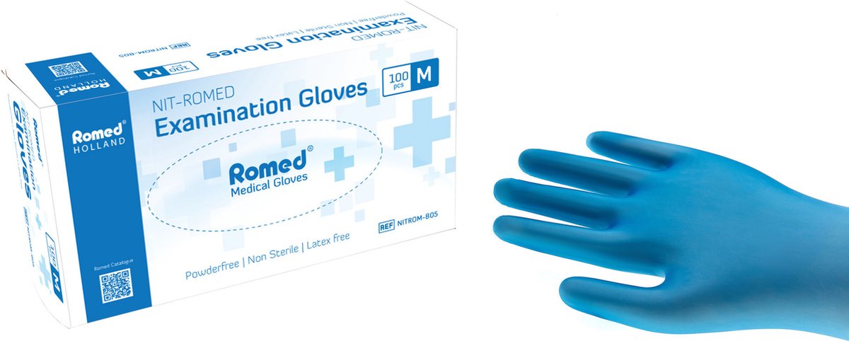 Romed Nitromed Handschoenen 100 stuks S Romed - Blauw - Nitril en Vinyl - Poedervrij en latexvrij