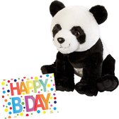 Pluche knuffel panda beer 30 cm met A5-size Happy Birthday wenskaart - Verjaardag cadeau setje