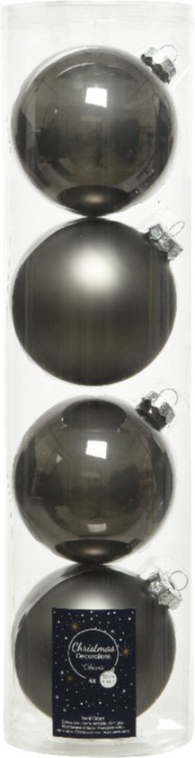 4x Boules de Noël anthracite (gris chaud) en verre 10 cm - mat/brillant - Décorations de Noël/ décorations d'arbres