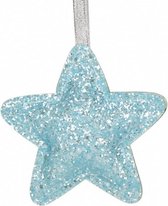 hangdecoratie ster glitter 14,5 x 26 cm polyester blauw