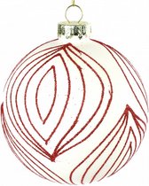 kerstbal Eline 10 cm glas wit/rood/goud