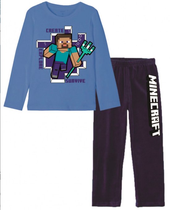 Minecraft pyjama - blauw - Maat 116 / 6 jaar