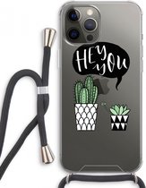 Case Company® - iPhone 12 Pro Max hoesje met Koord - Hey you cactus - Telefoonhoesje met Zwart Koord - Extra Bescherming aan alle Kanten en Over de Schermrand