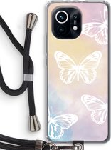 Case Company® - Xiaomi Mi 11 hoesje met Koord - White butterfly - Telefoonhoesje met Zwart Koord - Bescherming aan alle Kanten en Over de Schermrand
