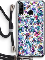 Case Company® - Huawei P30 Lite hoesje met Koord - Hibiscus Flowers - Telefoonhoesje met Zwart Koord - Bescherming aan alle Kanten en Over de Schermrand