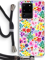 Case Company® - Samsung Galaxy S20 Ultra hoesje met Koord - Little Flowers - Telefoonhoesje met Zwart Koord - Bescherming aan alle Kanten en Over de Schermrand