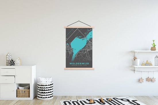 Porte-affiche avec affiche - Affiche scolaire - Carte - Wolderwijd - Nederland - Carte - Plan de la ville - 120x180 cm - Lattes vierges