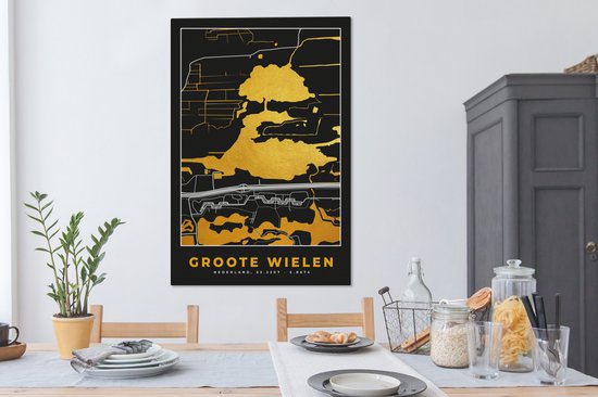 Peinture sur toile Groote Roues - Pays- Nederland - Carte - Plan d'étage - Plan de la ville - 90x140 cm - Décoration murale