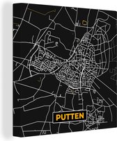 Canvas Schilderij Putten - Stadskaart - Black and Gold - Plattegrond - Kaart - 50x50 cm - Wanddecoratie