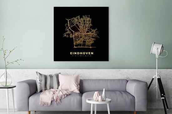 Peinture sur toile Eindhoven - Plan d'étage - Carte - Plan de la ville - 90x90 cm - Décoration murale