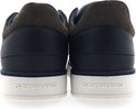 Achterkant van twee blauwe G-Star Raw sneakers. Witte zolen met G-Star Raw logo.