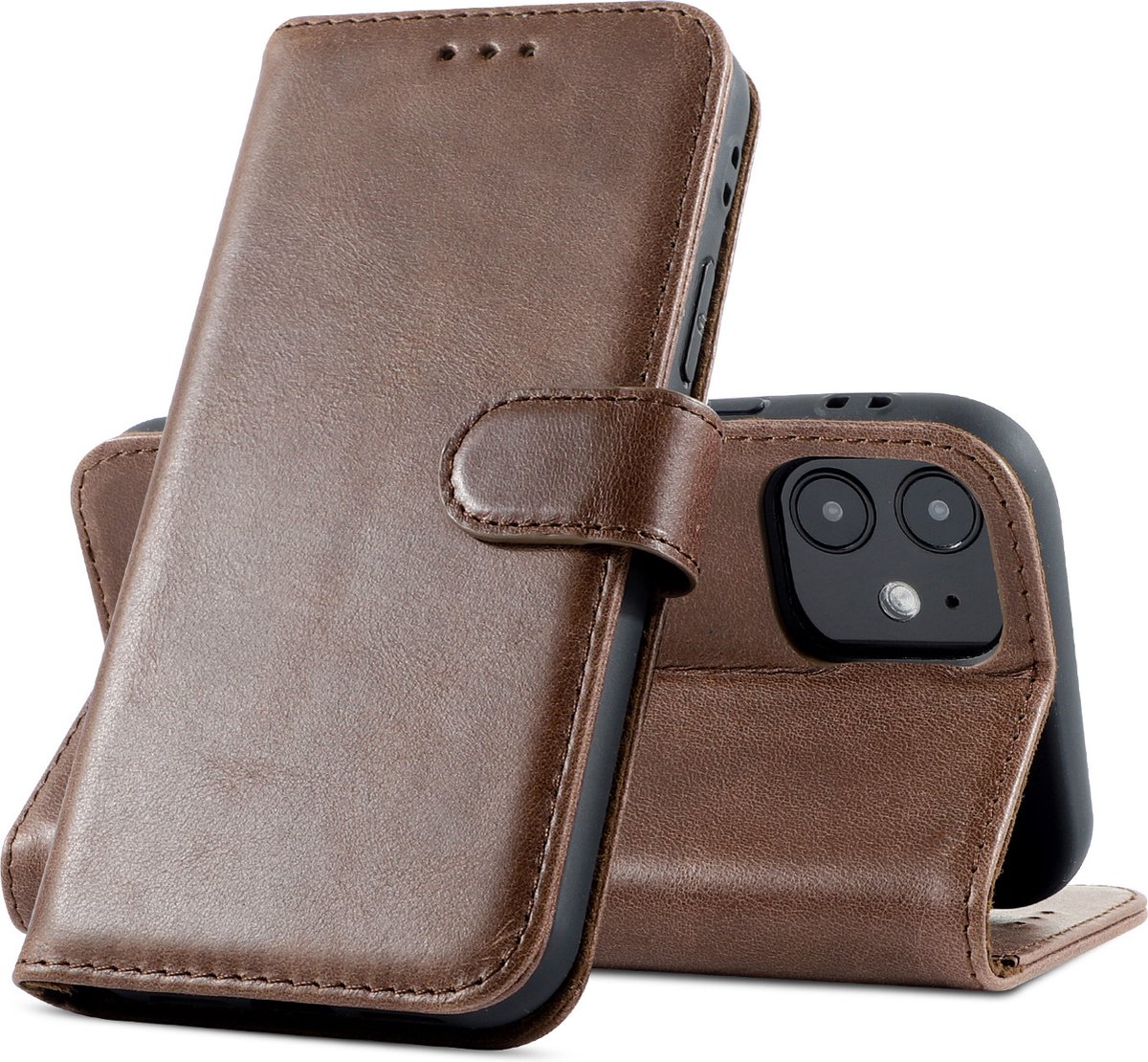 Hoyde - luxe echt lederen wallet hoes - iPhone 12 Mini - Bruin