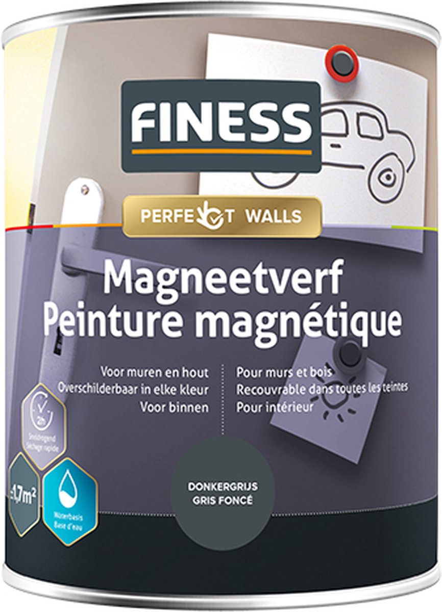 Finess magneetverf donkergrijs - overschilderbaar - 1 liter