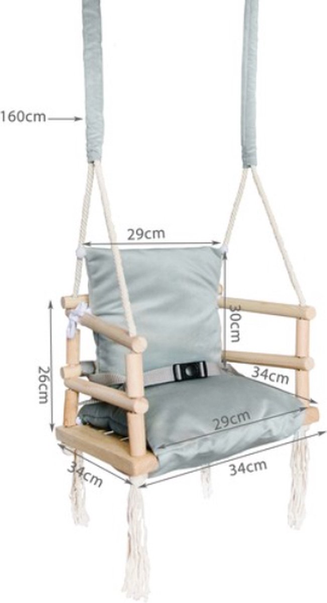 Babyschommel voor Binnen - 3-in-1 Grijze Plafondhanger - Baby swing seat - Gemaakt van hout van Ukje — afbeelding 2