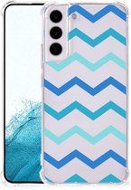 Coque de téléphone portable Samsung Galaxy S22 Plus Trendy de Housses de téléphone tendance avec bord transparent Zigzag Blauw