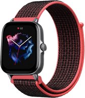 Nylon Smartwatch bandje - Geschikt voor  Amazfit GTS 3 nylon band - zwart/rood - Strap-it Horlogeband / Polsband / Armband