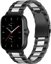 Stalen Smartwatch bandje - Geschikt voor  Amazfit GTS 2 stalen band - zwart/zilver - Strap-it Horlogeband / Polsband / Armband