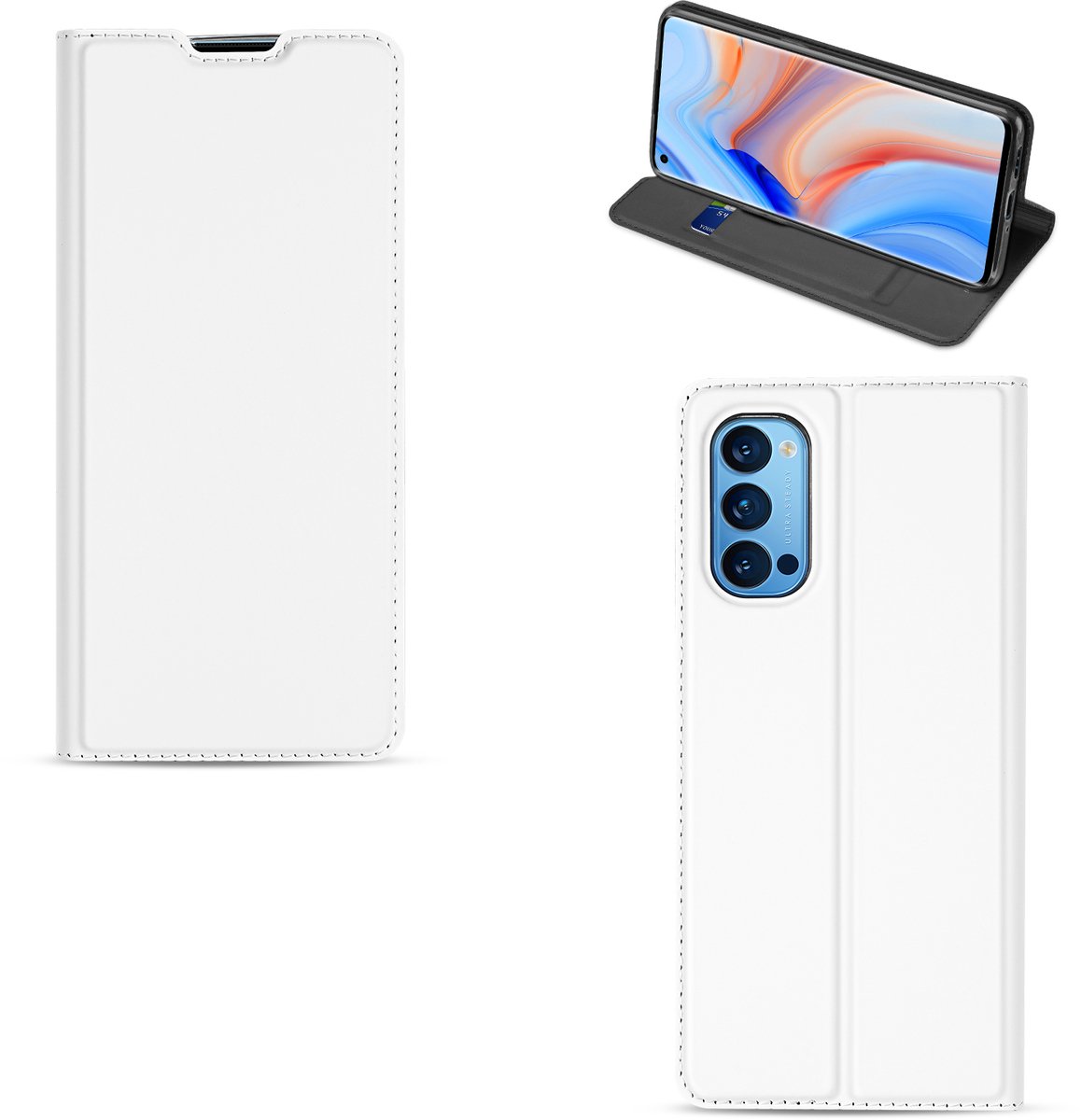 OPPO Reno4 Pro 5G Bookcase Hoesje Wit met Pashouder