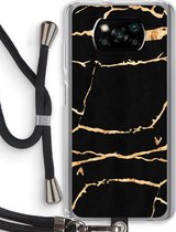 Case Company® - Poco X3 Pro hoesje met Koord - Gouden marmer - Telefoonhoesje met Zwart Koord - Bescherming aan alle Kanten en Over de Schermrand