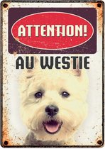 waakbord hond Westie 21 x 14,8 cm staal bruin (FR)