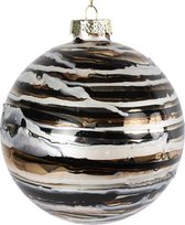 kerstbal Floor 10 cm glas zwart/wit/goud