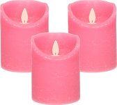 3x Fuchsia roze LED kaarsen / stompkaarsen 10 cm - Luxe kaarsen op batterijen met bewegende vlam