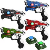 KidsTag lasergame set met 4 laserpistolen rood/groen/zwart/blauw en 2 Light Battle targets. Lasergame voor 4 spelers - 4 Laserguns + 2 Targets