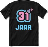 31 Jaar Feest kado T-Shirt Heren / Dames - Perfect Verjaardag Cadeau Shirt - Licht Blauw / Licht Roze - Maat XXL