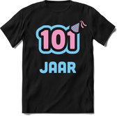 101 Jaar Feest kado T-Shirt Heren / Dames - Perfect Verjaardag Cadeau Shirt - Licht Blauw / Licht Roze - Maat XL