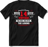 14 Jaar Legend - Feest kado T-Shirt Heren / Dames - Wit / Rood - Perfect Verjaardag Cadeau Shirt - grappige Spreuken, Zinnen en Teksten. Maat S