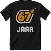 67 Jaar Feest kado T-Shirt Heren / Dames - Perfect Verjaardag Cadeau Shirt - Goud / Zilver - Maat L