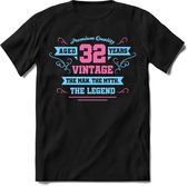 32 Jaar Legend - Feest kado T-Shirt Heren / Dames - Licht Blauw / Licht Roze - Perfect Verjaardag Cadeau Shirt - grappige Spreuken, Zinnen en Teksten. Maat S