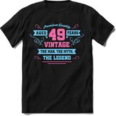 49 Jaar Legend - Feest kado T-Shirt Heren / Dames - Licht Blauw / Licht Roze - Perfect Verjaardag Cadeau Shirt - grappige Spreuken, Zinnen en Teksten. Maat XL