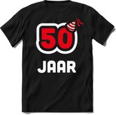50 Jaar Feest kado T-Shirt Heren / Dames - Perfect Verjaardag Cadeau Shirt - Wit / Rood - Maat L