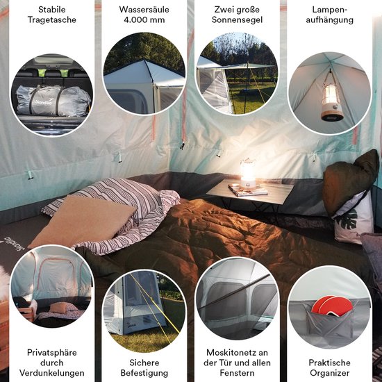 Skandika Kardis 4 Tent - Koepeltent - Hexagon tent met ingenaaide tentvloer - Waterdicht met 4.000 waterkolom - Eenvoudig op te zetten - Grote ramen en deuren - 240 cm stahoogte - 360 cm diameter - Glamping tent, festival, camping - lichtgroen/grijs