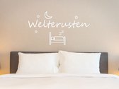 Stickerheld - Muursticker Slaap lekker met bed - Slaapkamer - Droom zacht - Sterren en maan - Nederlandse Teksten - Mat Wit - 55x100.3cm