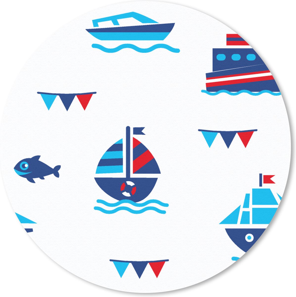 Muismat rond 50x50 cm - Mousepad Boot - Blauw - Rood - Jongen - Patroon - Ronde muismatten