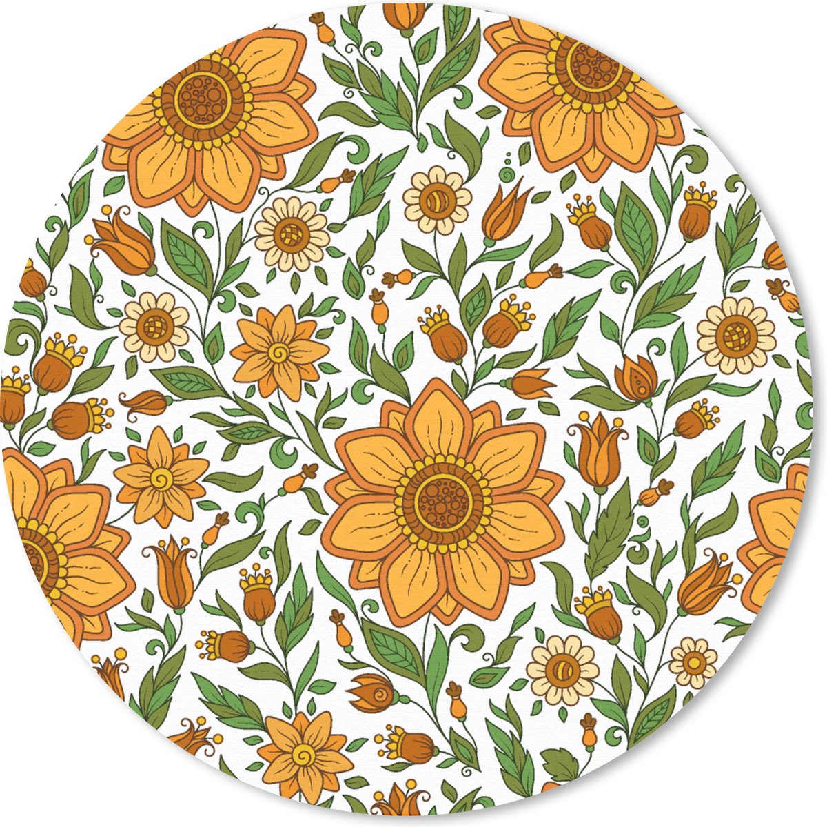 Muismat rond 30x30 cm - Mousepad Bloemen - Oranje - Design - Ronde muismatten