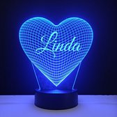 3D LED Lamp - Hart Met Naam - Linda