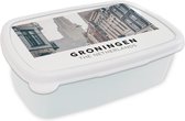Broodtrommel Wit - Lunchbox - Brooddoos - Groningen - Nederland - Toren - 18x12x6 cm - Volwassenen