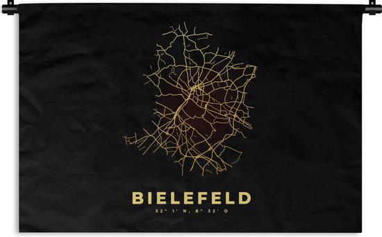 Wandkleed - Wanddoek - Bielefeld - Goud - Kaart - Plattegrond - Stadskaart - 60x40 cm - Wandtapijt