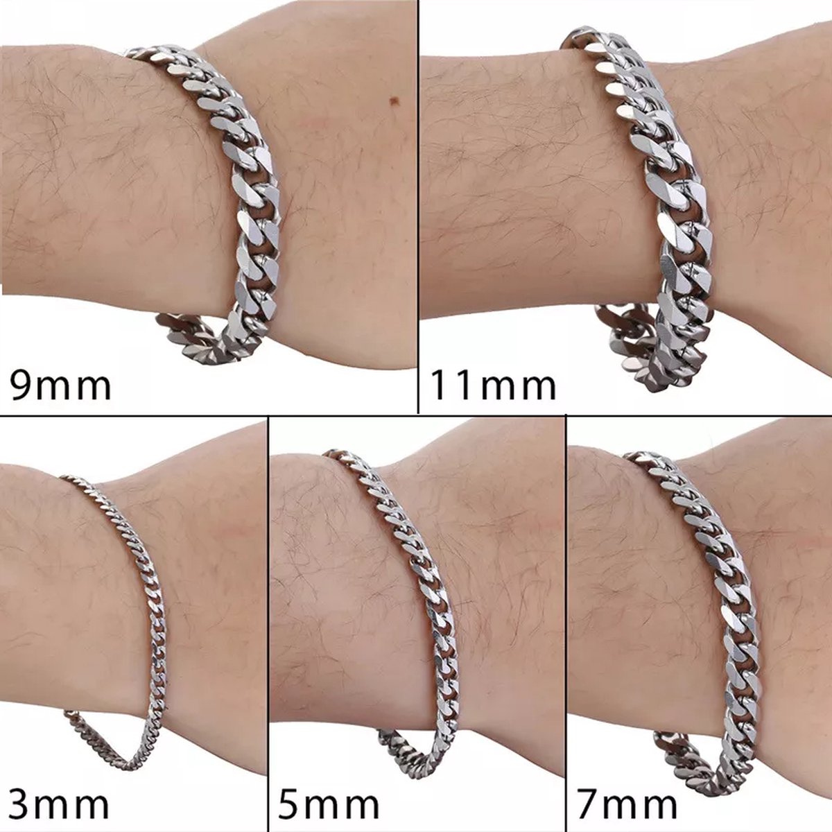 Armband heren zilver kleurig - Roestvrij staal - Armband voor mannen - Zilveren schakelarmband heren - Cadeau voor man - Armband heren staal - Cubaanse schakel armband - Dikte 5mm - Omtrek 25 cm - Per stuk