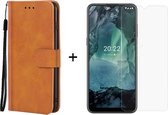 Nokia G11 / G21 wallet agenda hoesje bruin + glas screenprotector