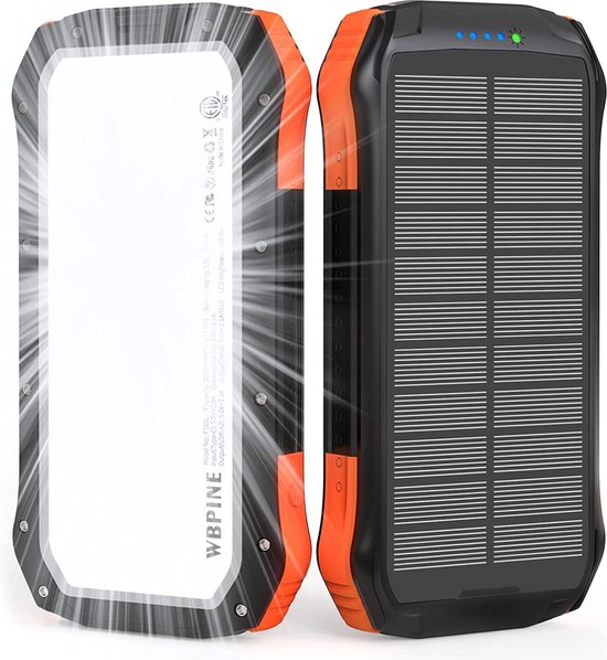Hiluckey Powerbank op zonne-energie, 20000 mAh, draadloze oplader, draagbare oplader op zonne-energie met 4 uitgangen USB C, externe batterij met licht voor smartphones, tablets enz Hiluckey Powerbank op zonne-energie, 20000 mAh, draadloze oplader, draagbare oplader op zonne-energie met 4 uitgangen USB C, externe batterij met licht voor smartphones, tablets enz